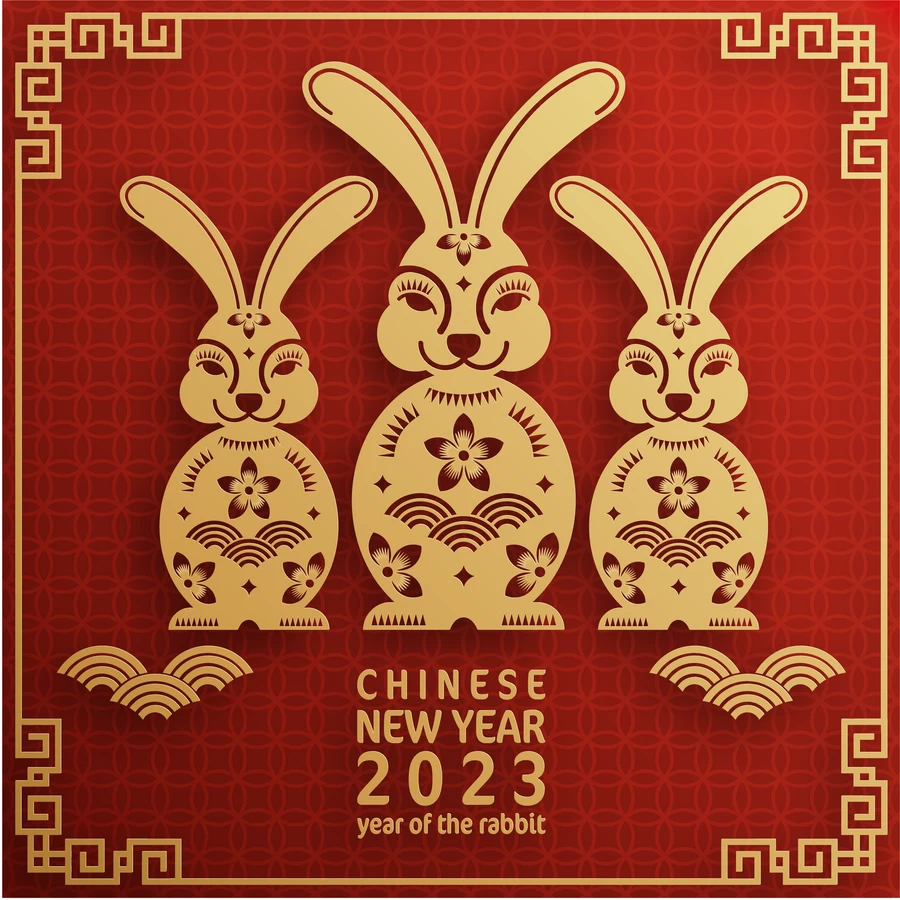 2023兔年新年快乐春节喜庆剪纸金箔插画海报展板背景AI矢量素材【020】